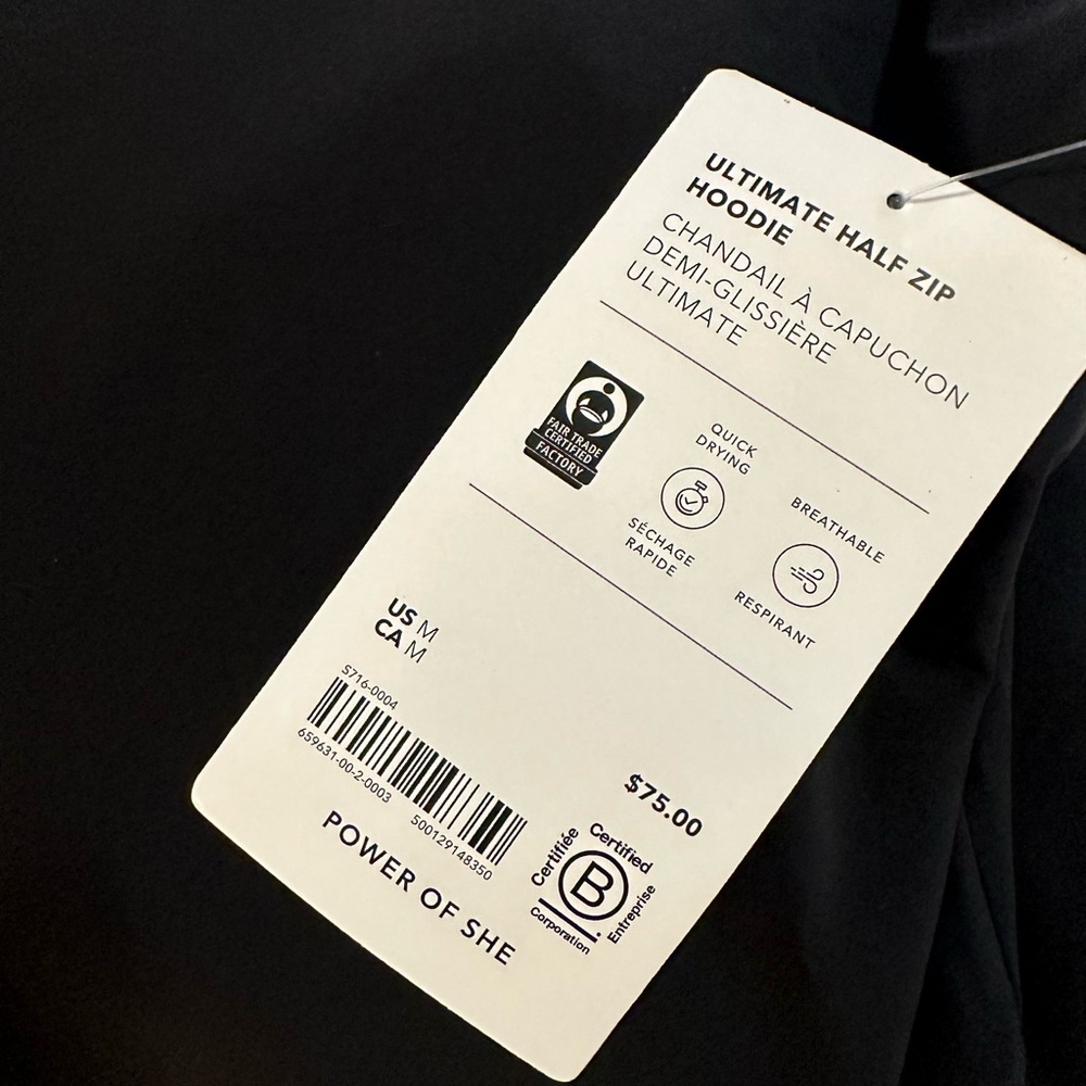 NWT Athleta Black Ultimate Half Zip Hoodie